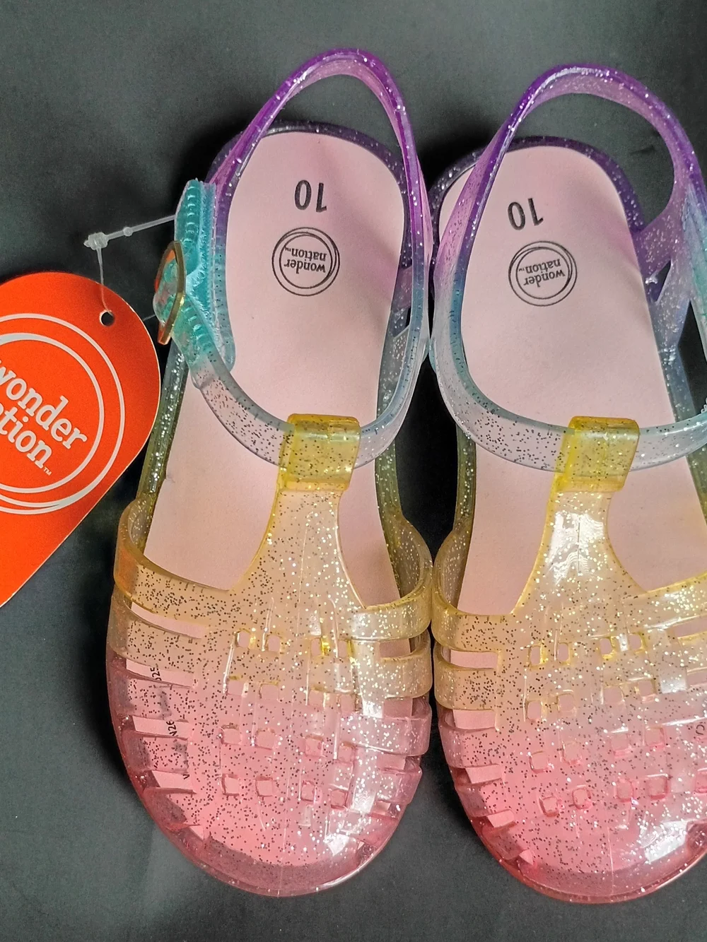wonder nation Girls' Glitter Ombre Jelly Sandals - Purple Pink Yellow Blue